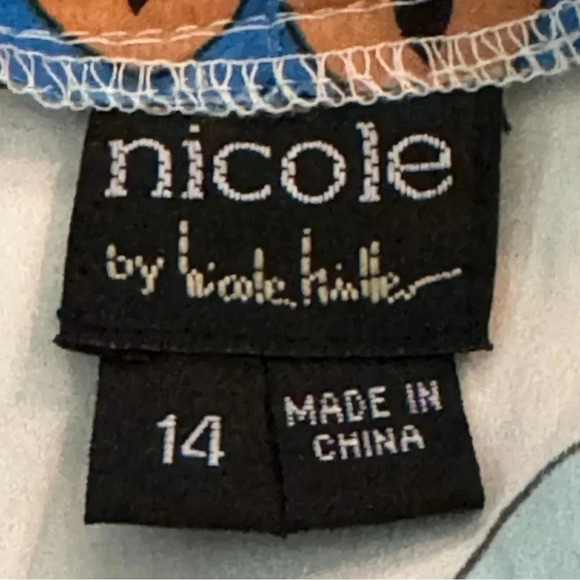 Nicole by Nicole Miller 14 XL Shirt Top Blue Paisley Short Sleeve V Neck - Picture 6 of 8